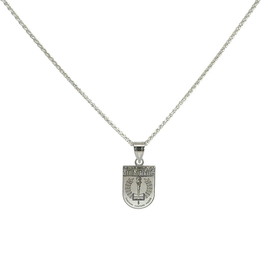 Memphis Tigers Rhodium Plated Sterling Silver Crest Necklace (Medium)