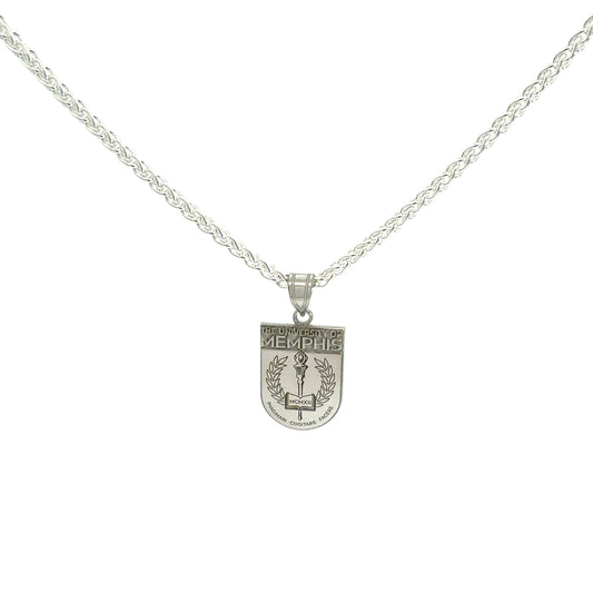 Memphis Tigers Rhodium Plated Sterling Silver Crest Necklace (Large)